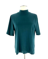 Womens Size Medium Talbots Top Mock Neck Shorts Sleeved Green T-Shirt - TheRealThreads